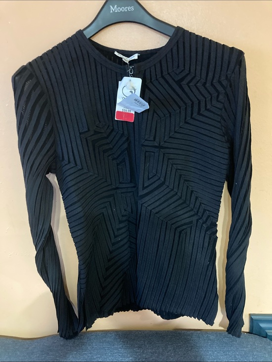 Obstinee Tops - Obstinee Black Geometric Pleat Long-Sleeve zippered coat/sweater